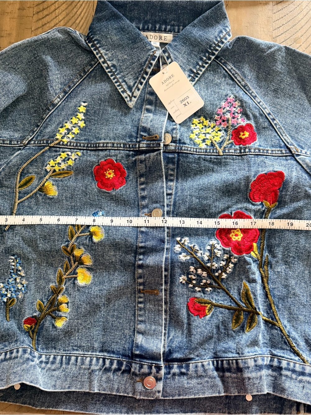 Adore XL Floral Embroidered Denim Jacket Boutique Statement Piece NWT - Picture 14 of 16